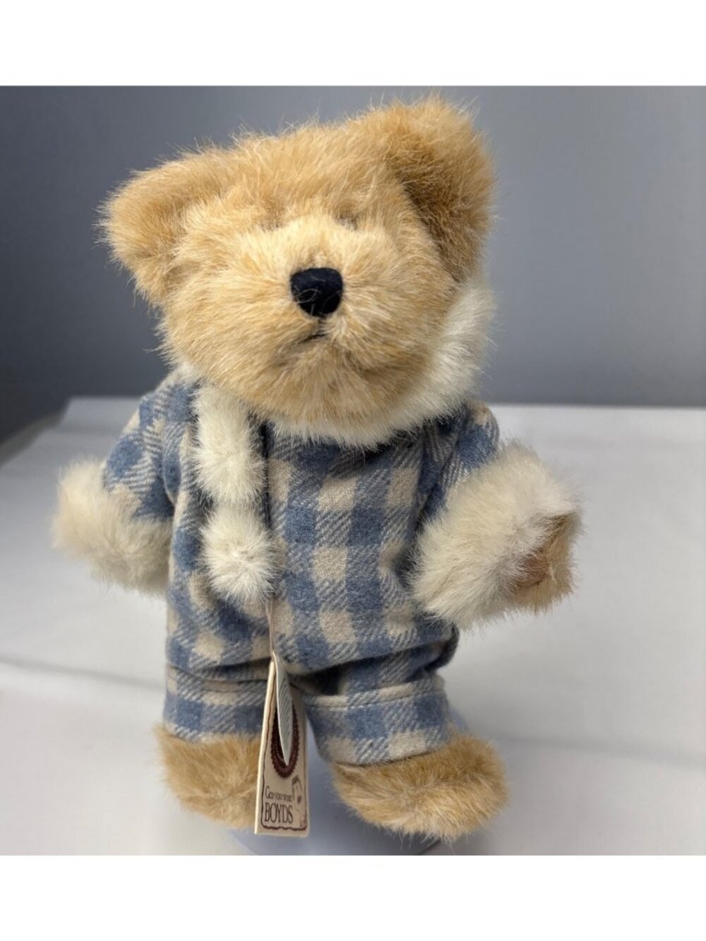 Boyds Bears 6" Flurry Plaid Outfit Collectors Bear Beige/Blue Plush Cozy Pajamas